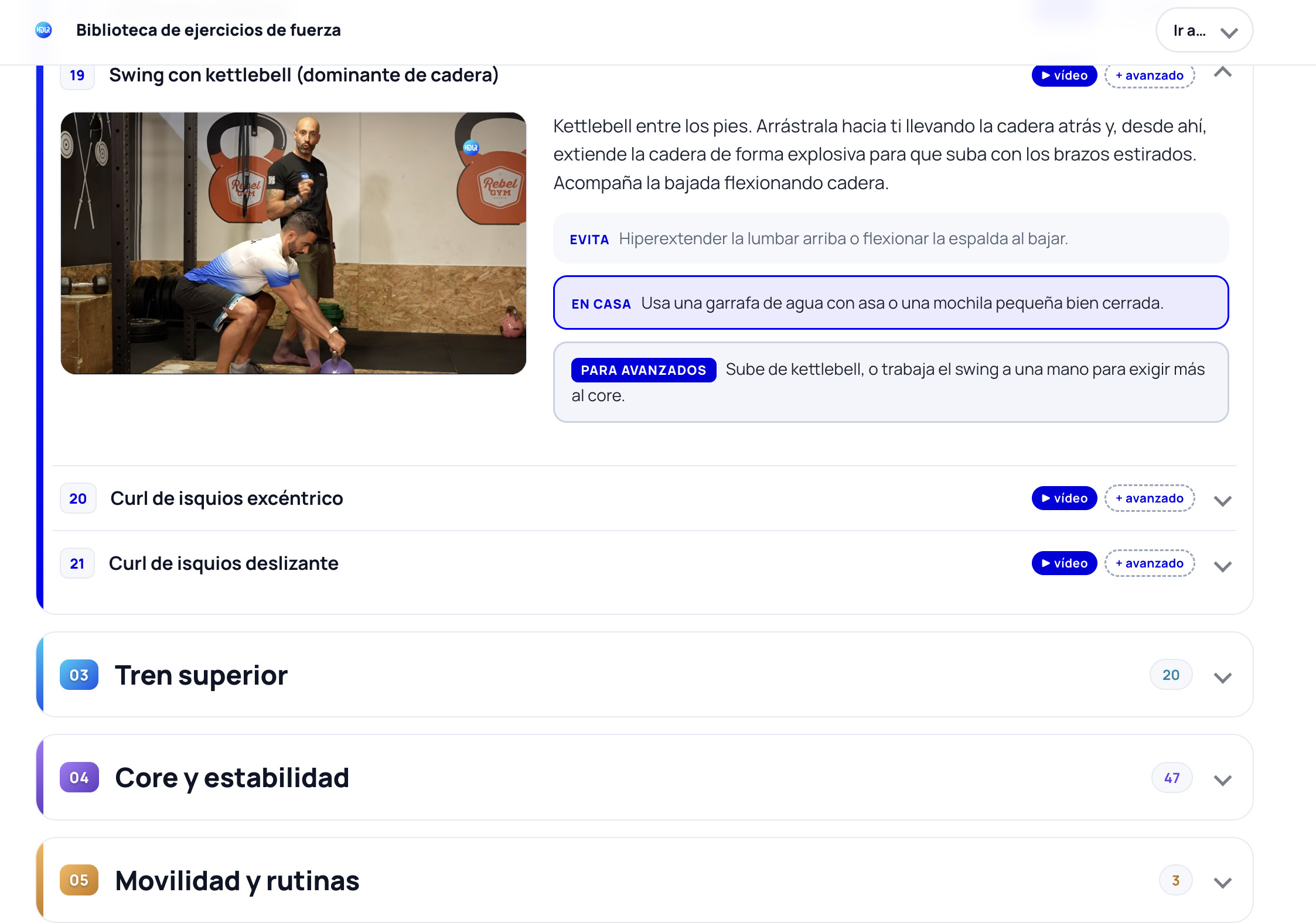 Biblioteca de ejercicios de fuerza HDLR
